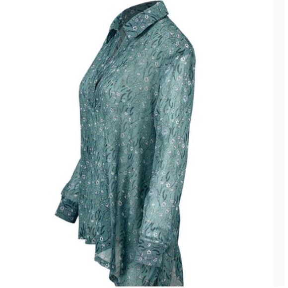 Cabi 3761 Chase Field of Flowers Teal Flowy Long Sleeve V Neck Pullover Blouse - Picture 4 of 16
